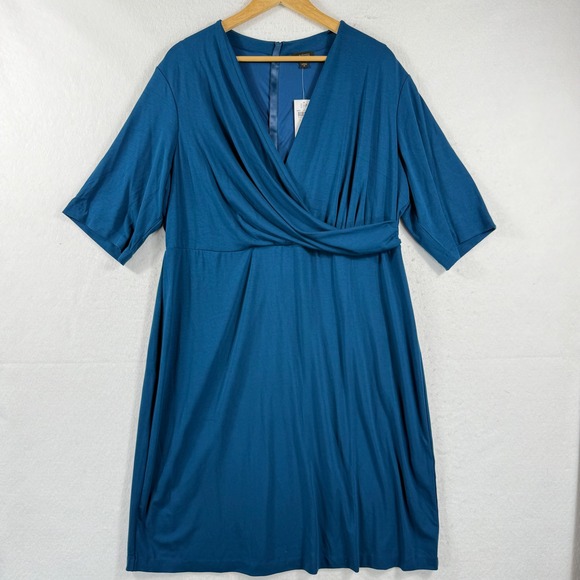 J. Jill Dresses & Skirts - J. Jill Dress Womens XL Atlantic Blue Faux Wrap Short Sleeve Wearever Minimalist